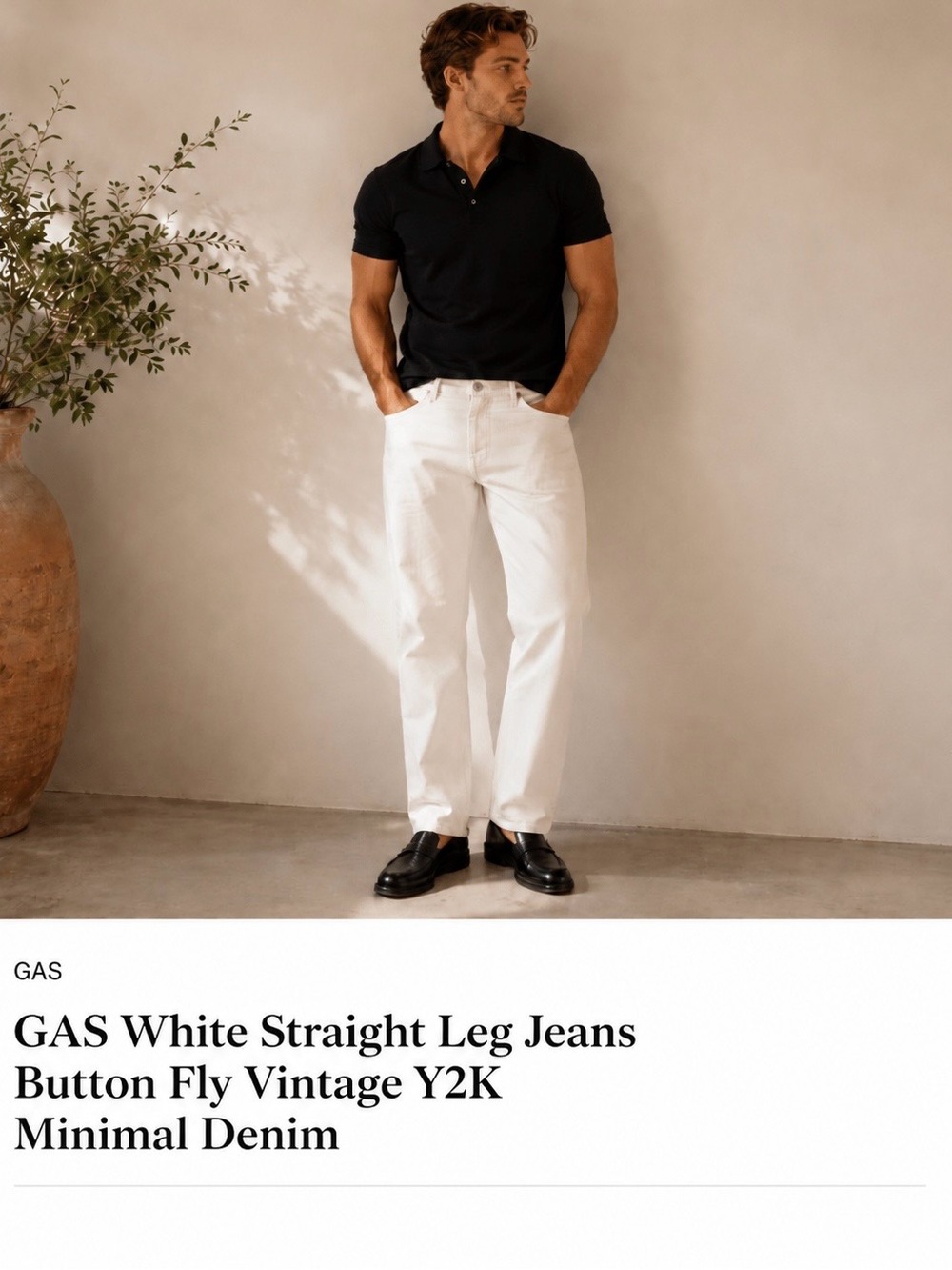 GAS White Straight Leg Jeans Button Fly Vintage Y2K Minimal Denim